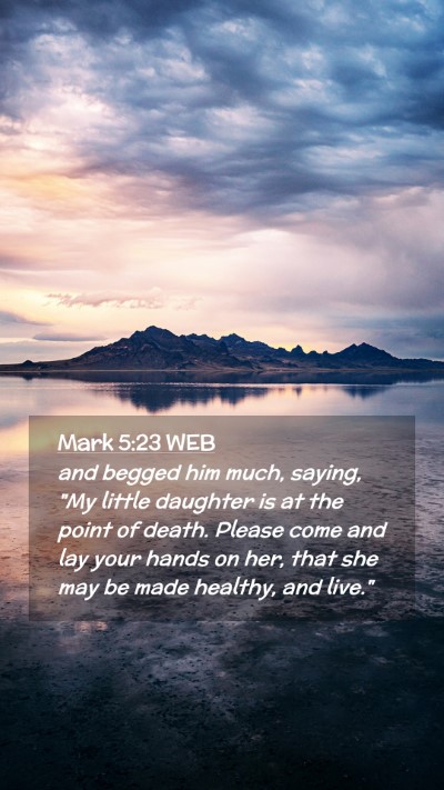 Picture 02 - Mark 5:23 WEB Mobile Phone Wallpaper - and begged him much, saying, 