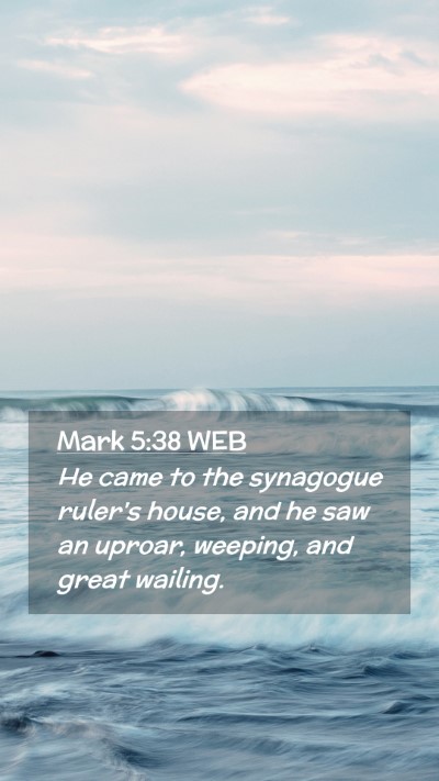 Picture 02 - Mark 5:38 WEB Mobile Phone Wallpaper - He came to the synagogue ruler's house, and he - Mobile Bible Verse Wallpaper