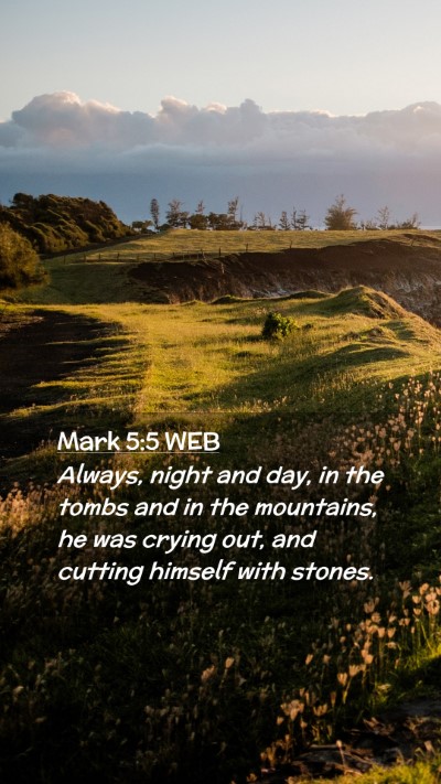 Picture 02 - Mark 5:5 WEB Mobile Phone Wallpaper - Always, night and day, in the tombs and in the - Mobile Bible Verse Wallpaper