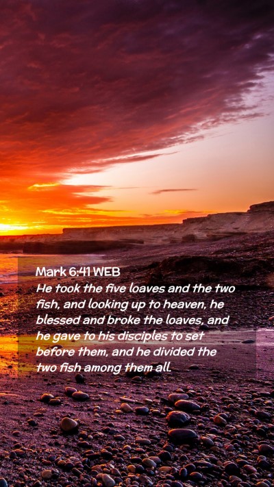 Picture 02 - Mark 6:41 WEB Mobile Phone Wallpaper - He took the five loaves and the two fish, and - Mobile Bible Verse Wallpaper