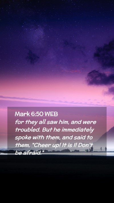 Picture 02 - Mark 6:50 WEB Mobile Phone Wallpaper - for they all saw him, and were troubled. But he - Mobile Bible Verse Wallpaper