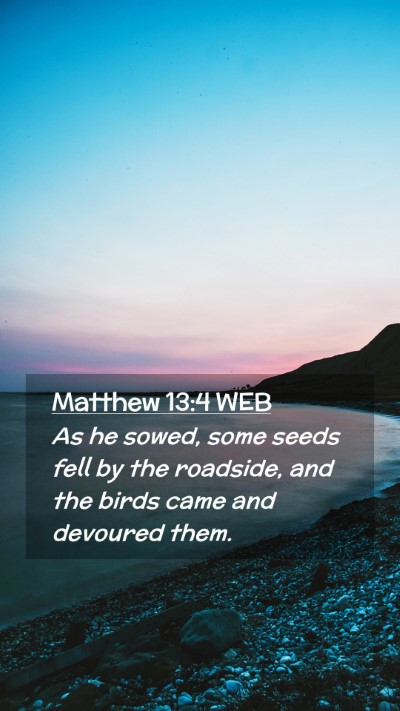 Picture 02 - Matthew 13:4 WEB Mobile Phone Wallpaper - As he sowed, some seeds fell by the roadside, and - Mobile Bible Verse Wallpaper