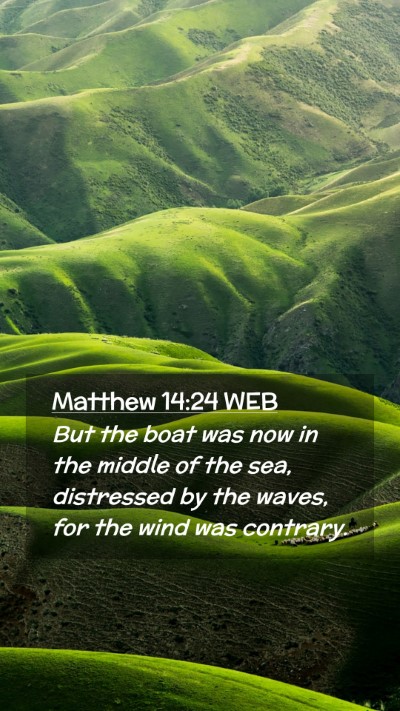Picture 02 - Matthew 14:24 WEB Mobile Phone Wallpaper - But the boat was now in the middle of the sea, - Mobile Bible Verse Wallpaper