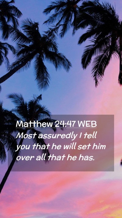 Picture 02 - Matthew 24:47 WEB Mobile Phone Wallpaper - Most assuredly I tell you that he will set him - Mobile Bible Verse Wallpaper