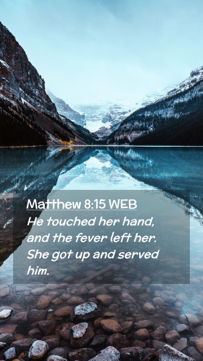 Picture 02 - Matthew 8:15 WEB Mobile Phone Wallpaper - He touched her hand, and the fever left her. She - Mobile Bible Verse Wallpaper