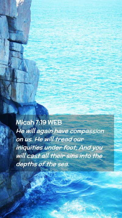 Picture 02 - Micah 7:19 WEB Mobile Phone Wallpaper - He will again have compassion on us. He will - Mobile Bible Verse Wallpaper