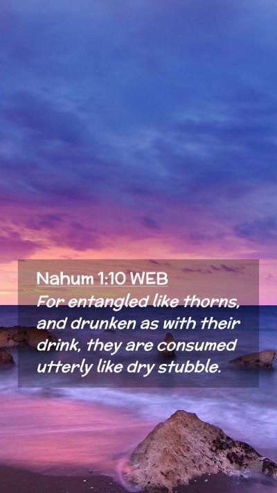 Picture 02 - Nahum 1:10 WEB Mobile Phone Wallpaper - For entangled like thorns, and drunken as with - Mobile Bible Verse Wallpaper