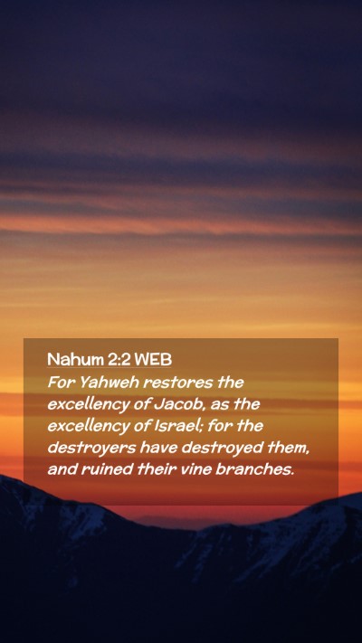 Picture 02 - Nahum 2:2 WEB Mobile Phone Wallpaper - For Yahweh restores the excellency of Jacob, as - Mobile Bible Verse Wallpaper