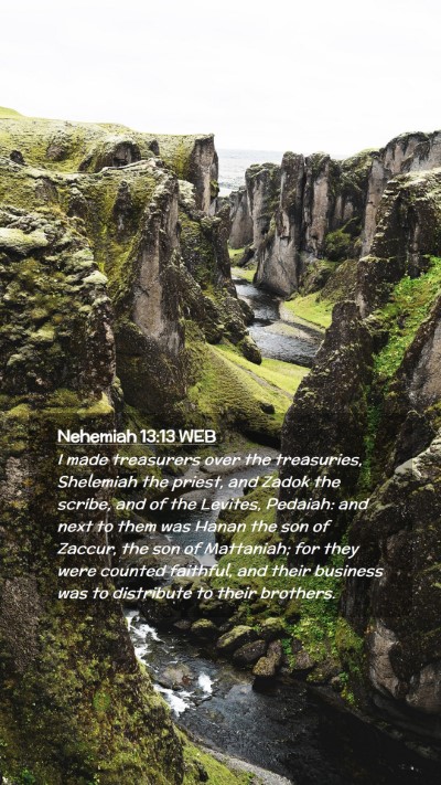 Picture 02 - Nehemiah 13:13 WEB Mobile Phone Wallpaper - I made treasurers over the treasuries, Shelemiah - Mobile Bible Verse Wallpaper