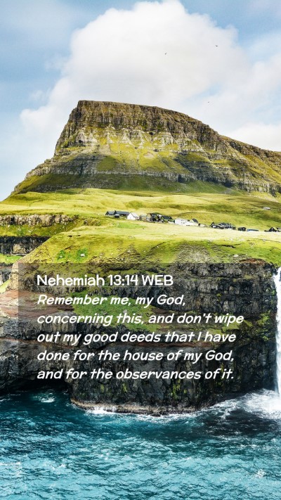 Picture 02 - Nehemiah 13:14 WEB Mobile Phone Wallpaper - Remember me, my God, concerning this, and don't - Mobile Bible Verse Wallpaper