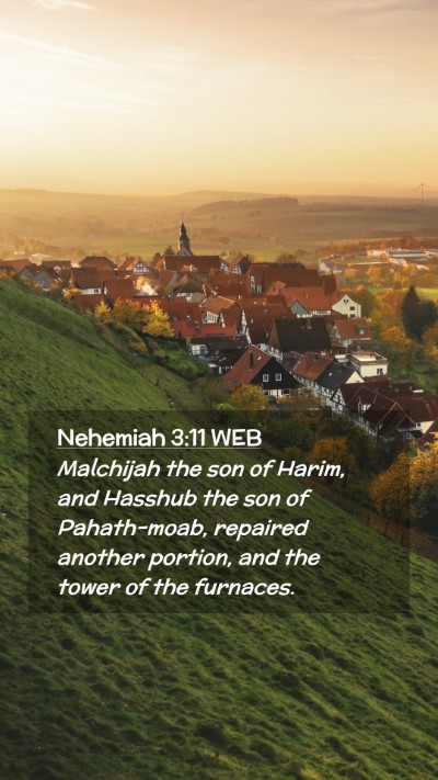 Picture 02 - Nehemiah 3:11 WEB Mobile Phone Wallpaper - Malchijah the son of Harim, and Hasshub the son - Mobile Bible Verse Wallpaper