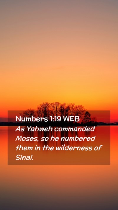 Picture 02 - Numbers 1:19 WEB Mobile Phone Wallpaper - As Yahweh commanded Moses, so he numbered them in - Mobile Bible Verse Wallpaper