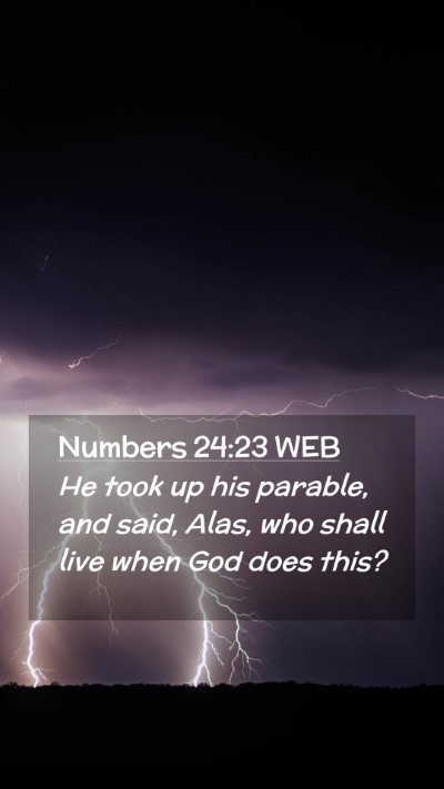 Picture 02 - Numbers 24:23 WEB Mobile Phone Wallpaper - He took up his parable, and said, Alas, who shall - Mobile Bible Verse Wallpaper
