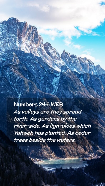 Picture 02 - Numbers 24:6 WEB Mobile Phone Wallpaper - As valleys are they spread forth, As gardens by - Mobile Bible Verse Wallpaper