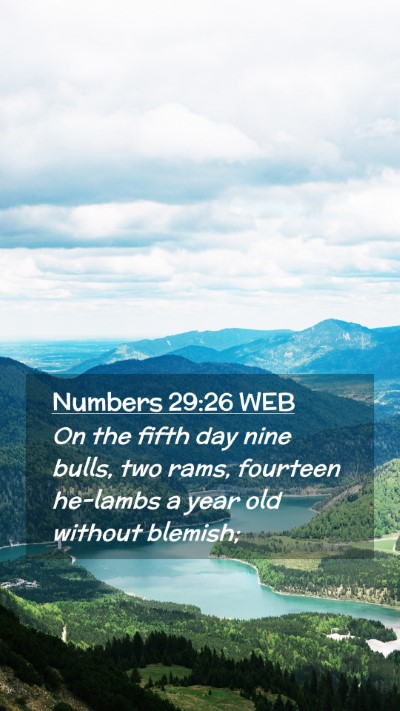 Picture 02 - Numbers 29:26 WEB Mobile Phone Wallpaper - On the fifth day nine bulls, two rams, fourteen - Mobile Bible Verse Wallpaper