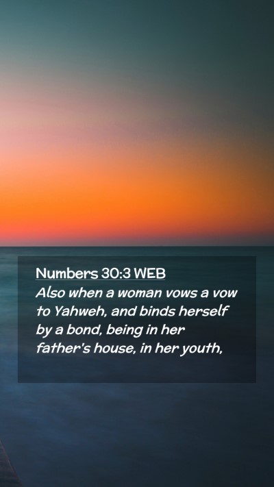 Picture 02 - Numbers 30:3 WEB Mobile Phone Wallpaper - Also when a woman vows a vow to Yahweh, and binds - Mobile Bible Verse Wallpaper