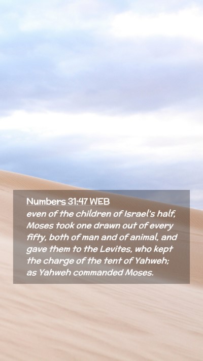 Picture 02 - Numbers 31:47 WEB Mobile Phone Wallpaper - even of the children of Israel's half, Moses took - Mobile Bible Verse Wallpaper