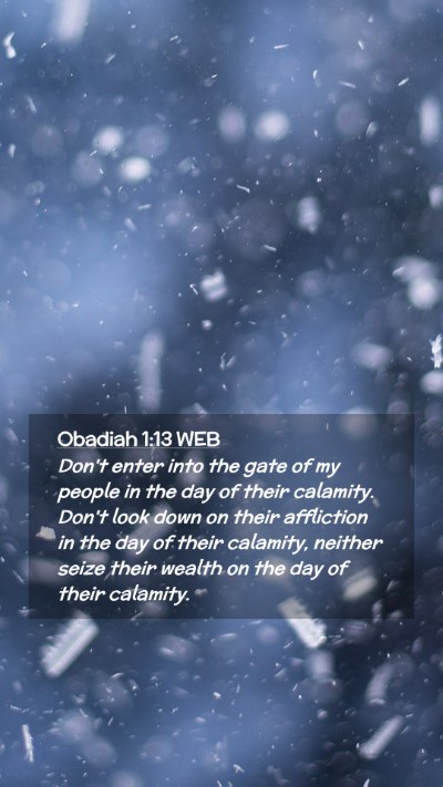 Picture 02 - Obadiah 1:13 WEB Mobile Phone Wallpaper - Don't enter into the gate of my people in the day - Mobile Bible Verse Wallpaper