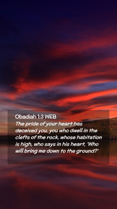 Picture 02 - Obadiah 1:3 WEB Mobile Phone Wallpaper - The pride of your heart has deceived you, you who - Mobile Bible Verse Wallpaper