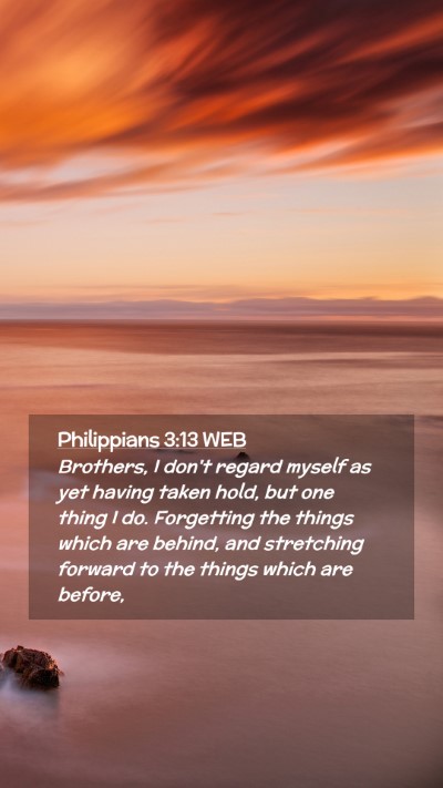 Picture 02 - Philippians 3:13 WEB Mobile Phone Wallpaper - Brothers, I don't regard myself as yet having - Mobile Bible Verse Wallpaper