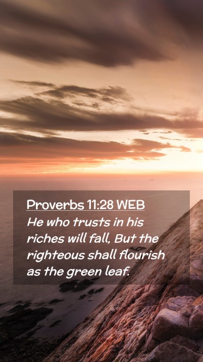 Picture 02 - Proverbs 11:28 WEB Mobile Phone Wallpaper - He who trusts in his riches will fall, But the - Mobile Bible Verse Wallpaper