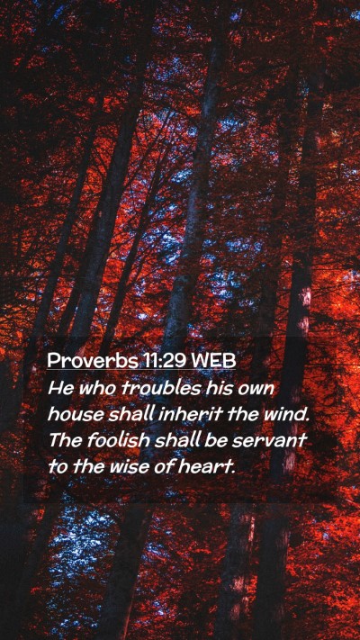 Picture 02 - Proverbs 11:29 WEB Mobile Phone Wallpaper - He who troubles his own house shall inherit the - Mobile Bible Verse Wallpaper