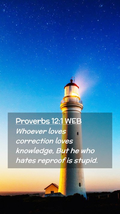 Picture 02 - Proverbs 12:1 WEB Mobile Phone Wallpaper - Whoever loves correction loves knowledge, But he - Mobile Bible Verse Wallpaper
