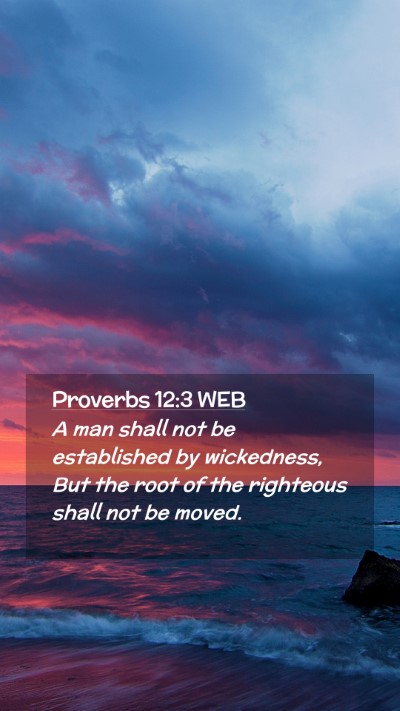 Picture 02 - Proverbs 12:3 WEB Mobile Phone Wallpaper - A man shall not be established by wickedness, But - Mobile Bible Verse Wallpaper