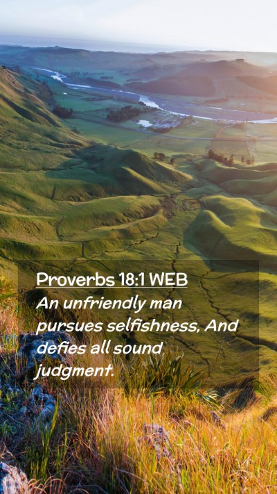 Picture 02 - Proverbs 18:1 WEB Mobile Phone Wallpaper - An unfriendly man pursues selfishness, And defies - Mobile Bible Verse Wallpaper