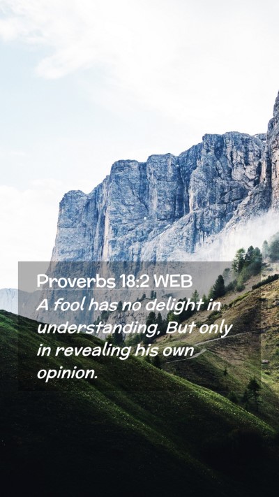 Picture 02 - Proverbs 18:2 WEB Mobile Phone Wallpaper - A fool has no delight in understanding, But only - Mobile Bible Verse Wallpaper