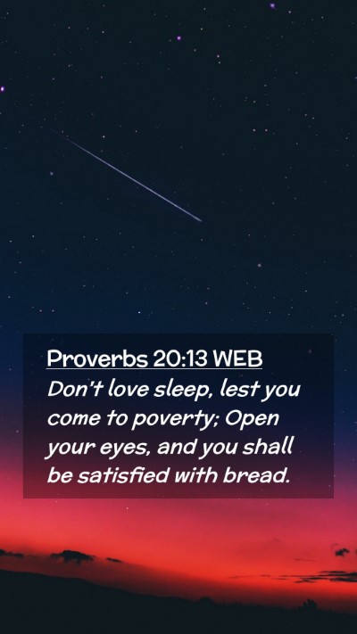 Picture 02 - Proverbs 20:13 WEB Mobile Phone Wallpaper - Don't love sleep, lest you come to poverty; Open - Mobile Bible Verse Wallpaper