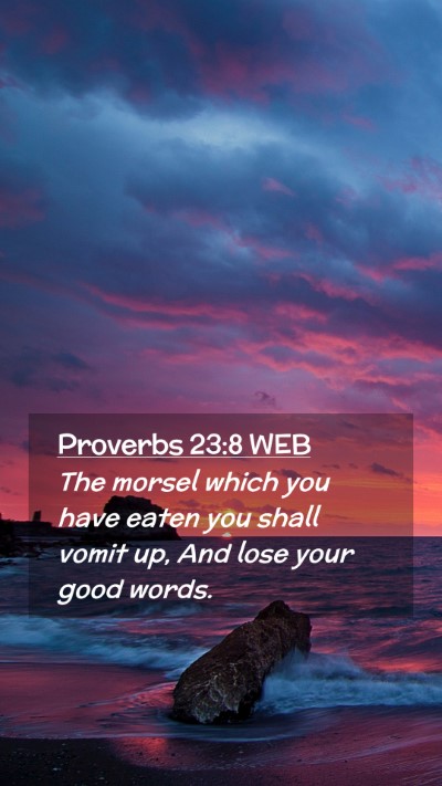 Picture 02 - Proverbs 23:8 WEB Mobile Phone Wallpaper - The morsel which you have eaten you shall vomit - Mobile Bible Verse Wallpaper