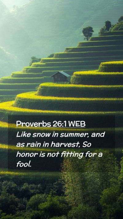 Picture 02 - Proverbs 26:1 WEB Mobile Phone Wallpaper - Like snow in summer, and as rain in harvest, So - Mobile Bible Verse Wallpaper