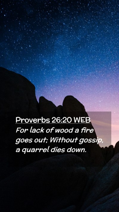 Picture 02 - Proverbs 26:20 WEB Mobile Phone Wallpaper - For lack of wood a fire goes out; Without gossip, - Mobile Bible Verse Wallpaper