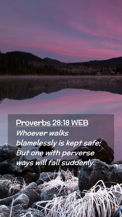Picture 02 - Proverbs 28:18 WEB Mobile Phone Wallpaper - Whoever walks blamelessly is kept safe; But one - Mobile Bible Verse Wallpaper