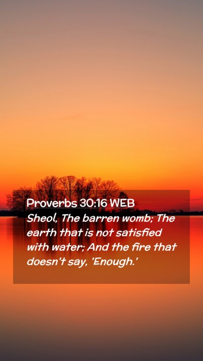 Picture 02 - Proverbs 30:16 WEB Mobile Phone Wallpaper - Sheol, The barren womb; The earth that is not - Mobile Bible Verse Wallpaper
