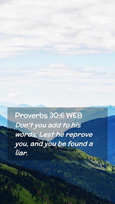 Picture 02 - Proverbs 30:6 WEB Mobile Phone Wallpaper - Don't you add to his words, Lest he reprove you, - Mobile Bible Verse Wallpaper