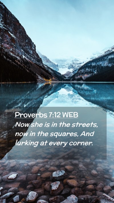Picture 02 - Proverbs 7:12 WEB Mobile Phone Wallpaper - Now she is in the streets, now in the squares, - Mobile Bible Verse Wallpaper