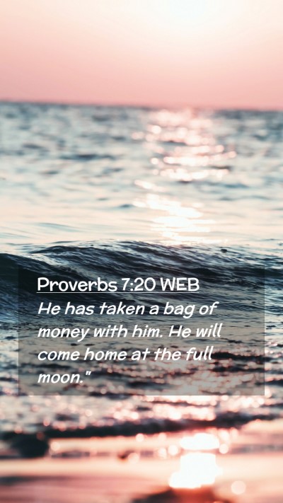 Picture 02 - Proverbs 7:20 WEB Mobile Phone Wallpaper - He has taken a bag of money with him. He will - Mobile Bible Verse Wallpaper