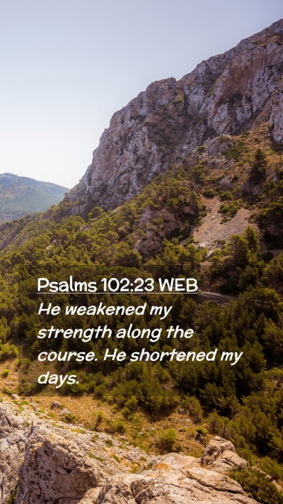 Picture 02 - Psalms 102:23 WEB Mobile Phone Wallpaper - He weakened my strength along the course. He - Mobile Bible Verse Wallpaper