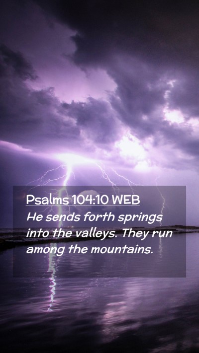 Picture 02 - Psalms 104:10 WEB Mobile Phone Wallpaper - He sends forth springs into the valleys. They run - Mobile Bible Verse Wallpaper