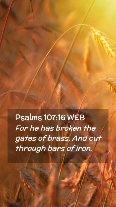 Picture 02 - Psalms 107:16 WEB Mobile Phone Wallpaper - For he has broken the gates of brass, And cut - Mobile Bible Verse Wallpaper