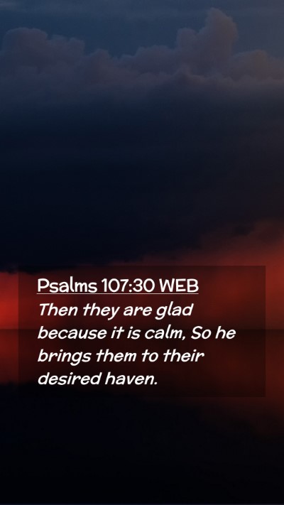 Picture 02 - Psalms 107:30 WEB Mobile Phone Wallpaper - Then they are glad because it is calm, So he - Mobile Bible Verse Wallpaper