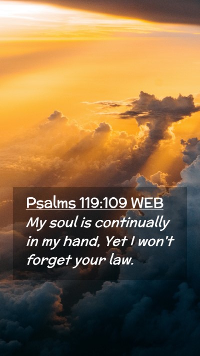 Picture 02 - Psalms 119:109 WEB Mobile Phone Wallpaper - My soul is continually in my hand, Yet I won't - Mobile Bible Verse Wallpaper