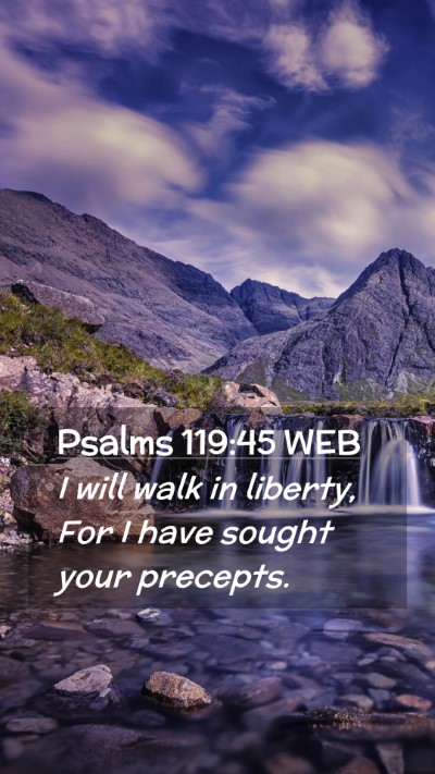 Picture 02 - Psalms 119:45 WEB Mobile Phone Wallpaper - I will walk in liberty, For I have sought your - Mobile Bible Verse Wallpaper