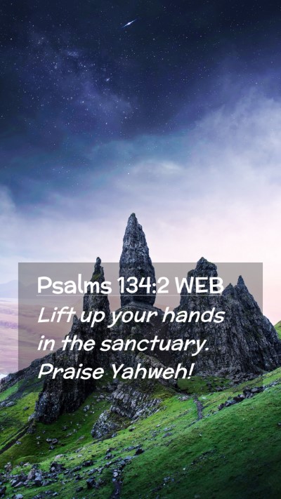 Picture 02 - Psalms 134:2 WEB Mobile Phone Wallpaper - Lift up your hands in the sanctuary. Praise - Mobile Bible Verse Wallpaper