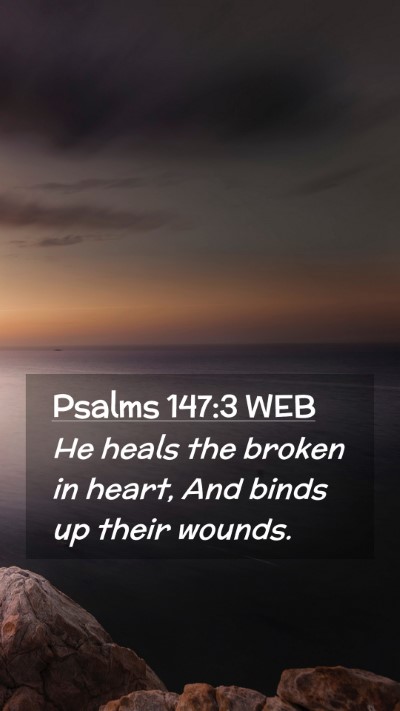 Picture 02 - Psalms 147:3 WEB Mobile Phone Wallpaper - He heals the broken in heart, And binds up their - Mobile Bible Verse Wallpaper