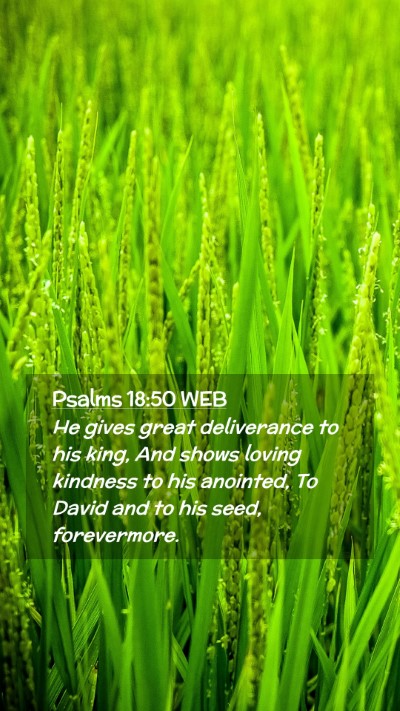 Picture 02 - Psalms 18:50 WEB Mobile Phone Wallpaper - He gives great deliverance to his king, And shows - Mobile Bible Verse Wallpaper
