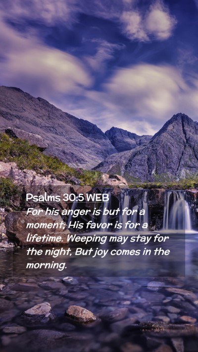 Picture 02 - Psalms 30:5 WEB Mobile Phone Wallpaper - For his anger is but for a moment; His favor is - Mobile Bible Verse Wallpaper