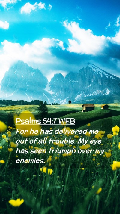 Picture 02 - Psalms 54:7 WEB Mobile Phone Wallpaper - For he has delivered me out of all trouble. My - Mobile Bible Verse Wallpaper